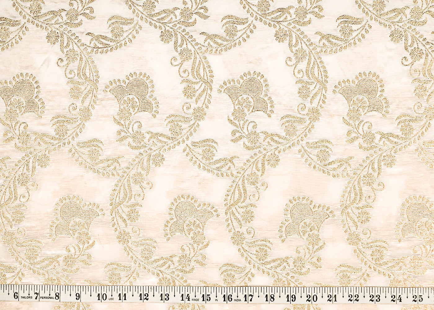 White Dyeable Crepe Fabric With All Over Zari Handloom 21688