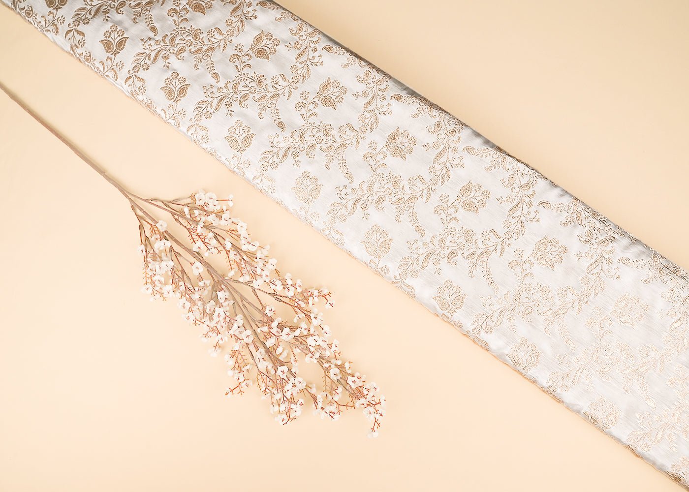 White Dyeable Crepe Fabric With All Over Zari Handloom 21691