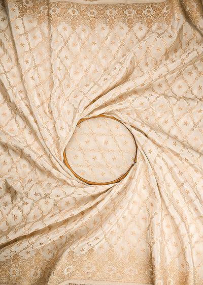 White Dyeable Crepe Fabric With All Over Zari Handloom With Two Side Border 21693