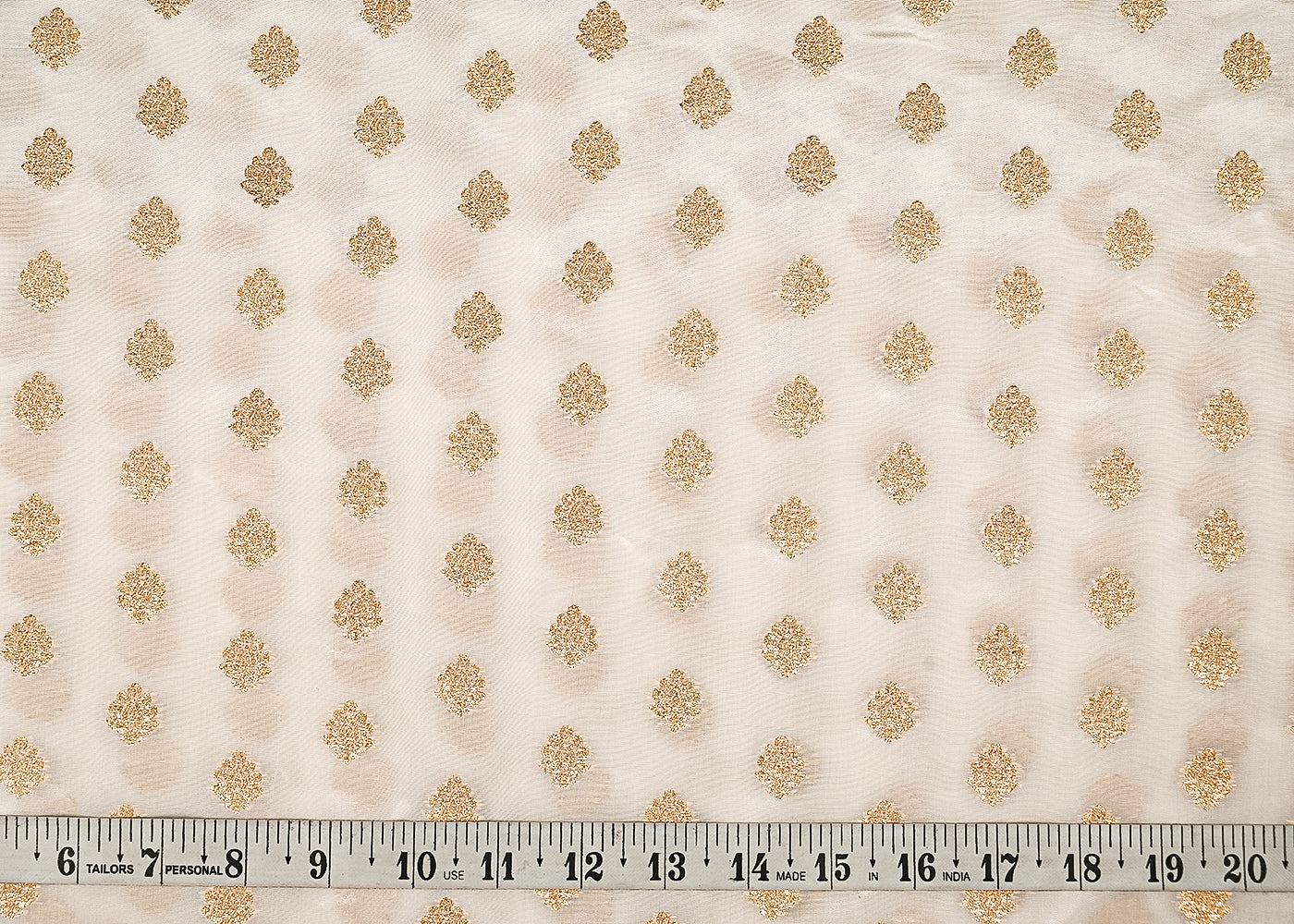 White Dyeable Crepe Fabric With All Over Buti Of Zari Handloom 21694