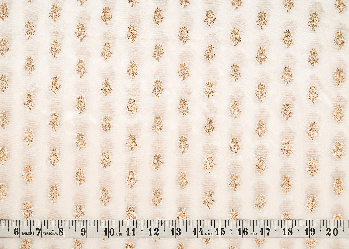 White Dyeable Crepe Fabric With All Over Buti Of Zari Handloom 21695