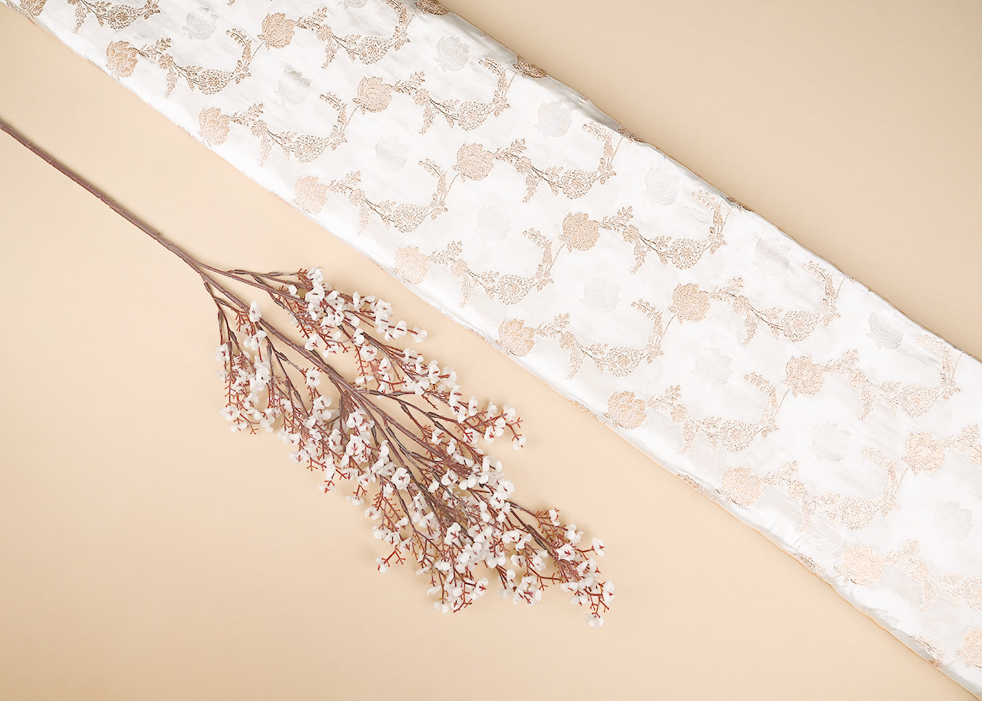 White Dyeable Crepe Fabric With All Over Zari Handloom 21696