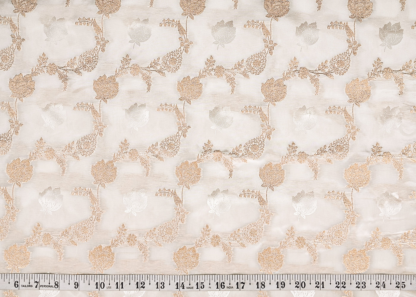 White Dyeable Crepe Fabric With All Over Zari Handloom 21696