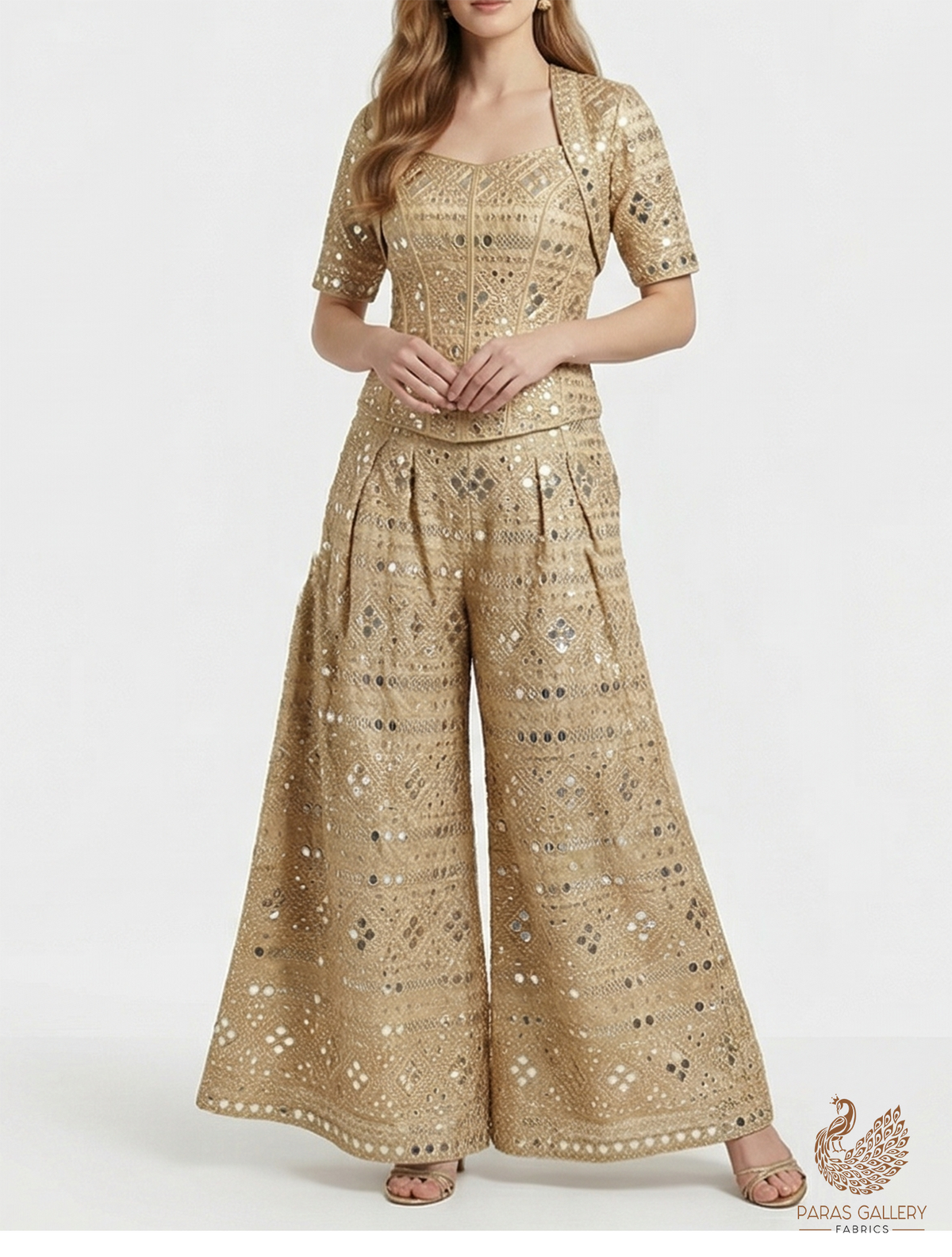 The Noor - Golden Dyeable Tissue Fabric With All Over Zari, Sequins, Katdana And Faux Mirror Work | 21708