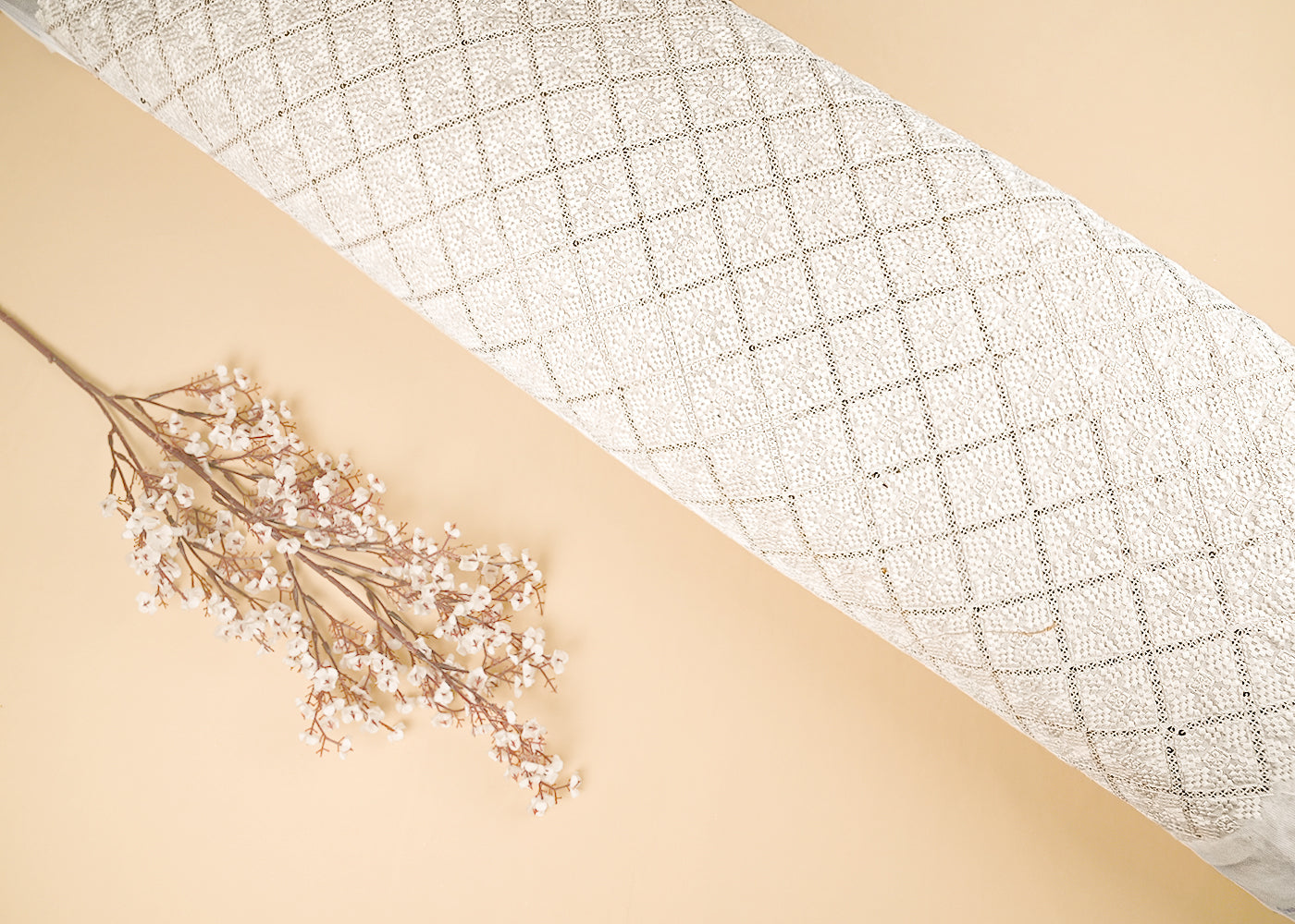 White Dyeable Georgette Fabric With All Over Thread And Sequins Work 21709