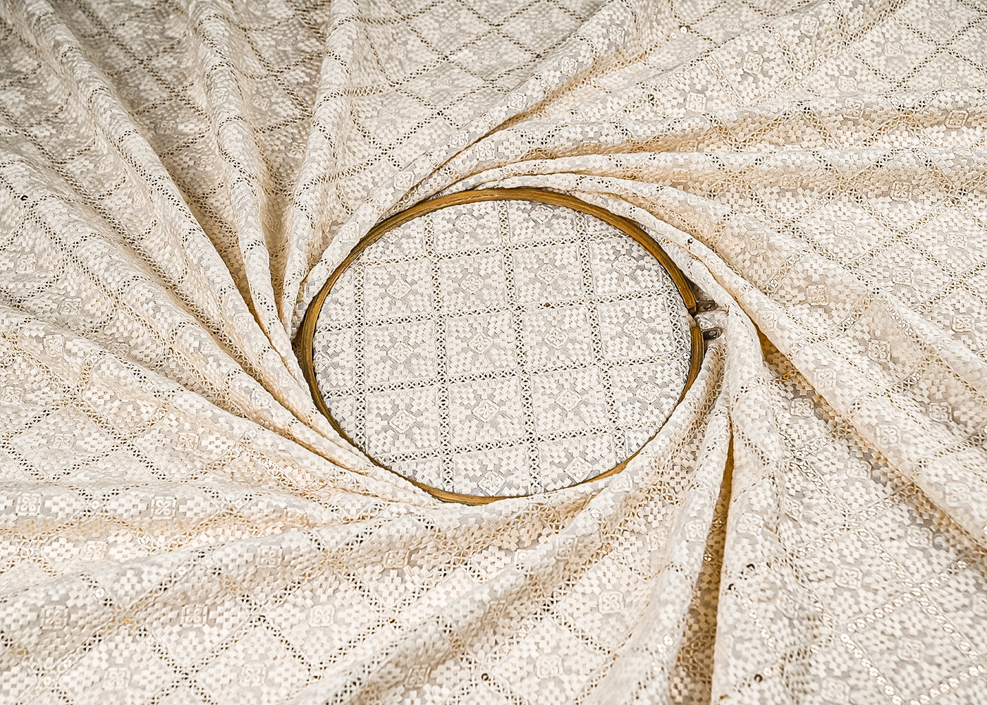 White Dyeable Georgette Fabric With All Over Thread And Sequins Work 21709