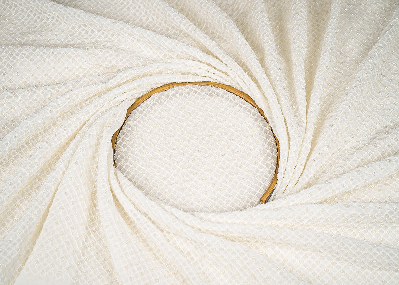 White Dyeable Georgette Fabric With All Over Thread And Bead Work 21710