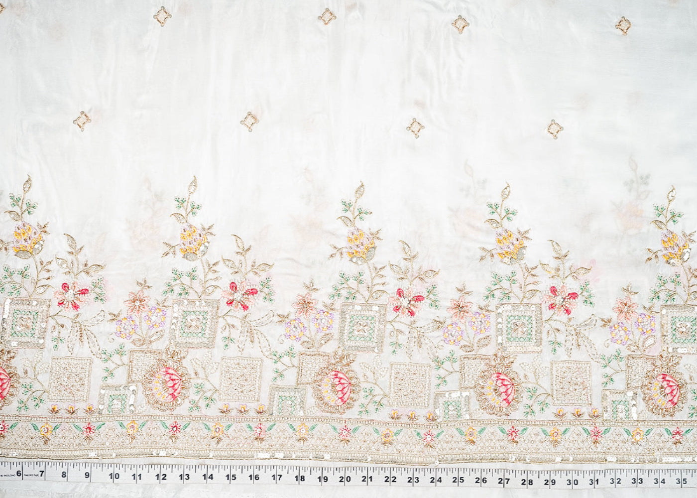 White-Dyeable-Organza-Fabric-With-All-Over-Sequins-Bead-Katdana-And-Multi-Color-Thread-Work-With-One-Side-Border-21720-measurement-view