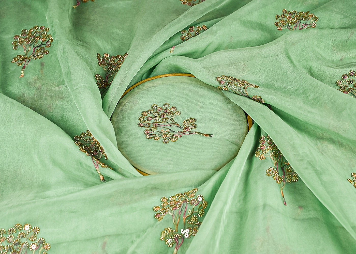 Aqua-Green-Organza-Fabric-With-All-Over-Thread-Sequins-And-Katdana-Work-217223-close-view