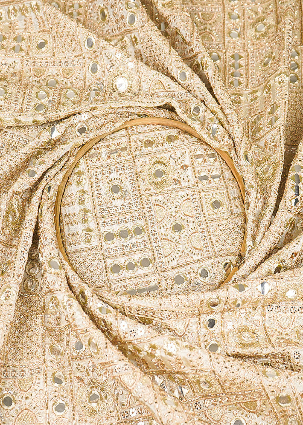 Golden-Dyeable-Tissue-Fabric-With-All-Over-Zari-Faux-Mirror-And-Katdana-Work-21727-close-view