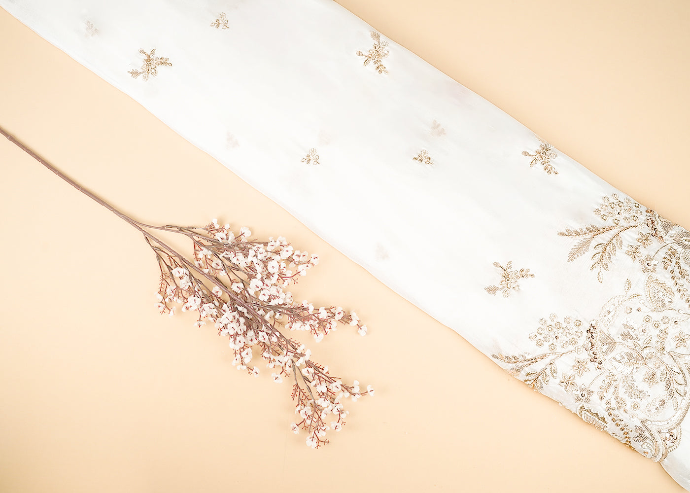 White-Dyeable-Chinon-Chiffon-Fabric-With-All-Over-Buti-Of-Sequins-Bead-Katdana-And-Zari-Work-With-One-Side-Scalloped-Border-21730