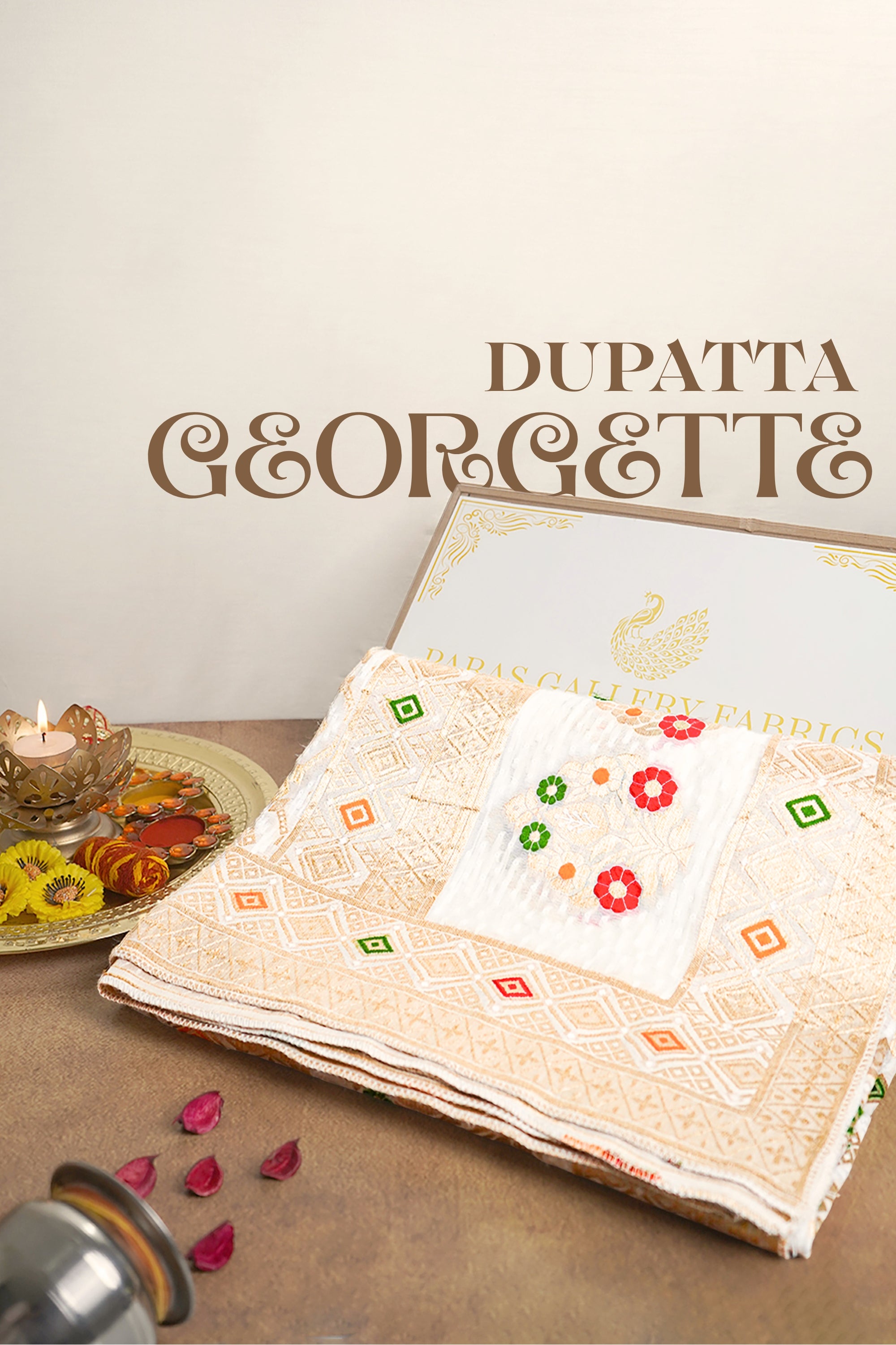 White Dyeable Georgette Dupatta With All Over Thread And Zari Work 21732