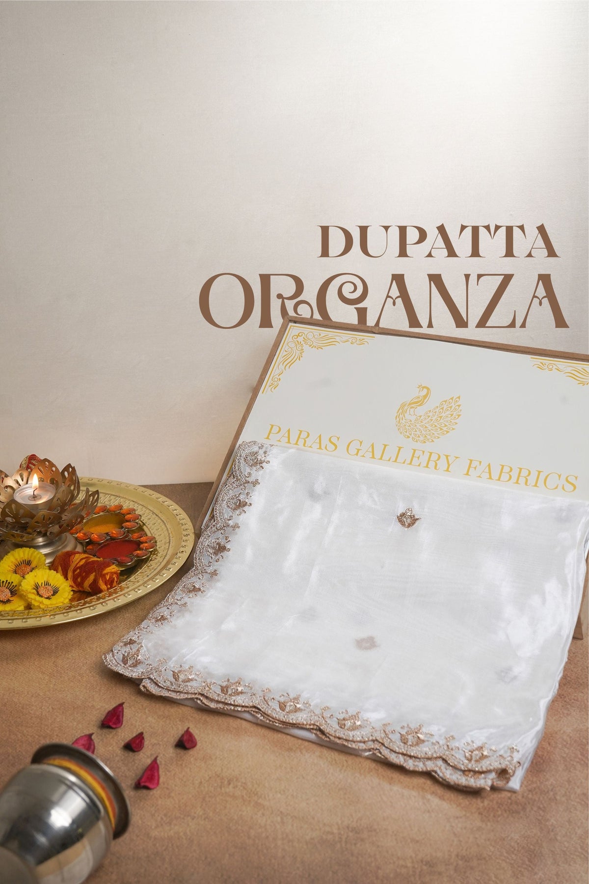 White Dyeable Organza Dupatta All Over Zari And Sequins Work 21735