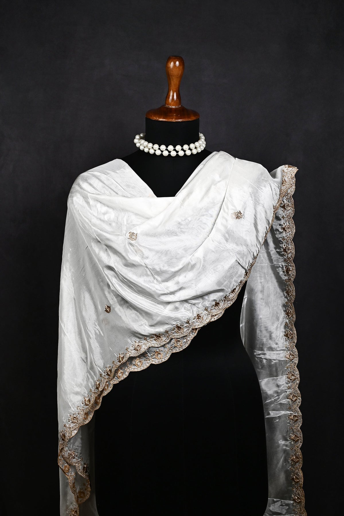 White Dyeable Organza Dupatta All Over Zari And Sequins Work 21735