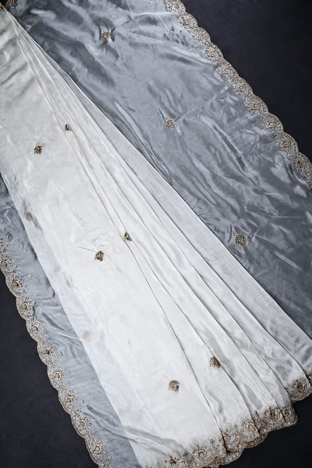 White Dyeable Organza Dupatta All Over Zari And Sequins Work 21735