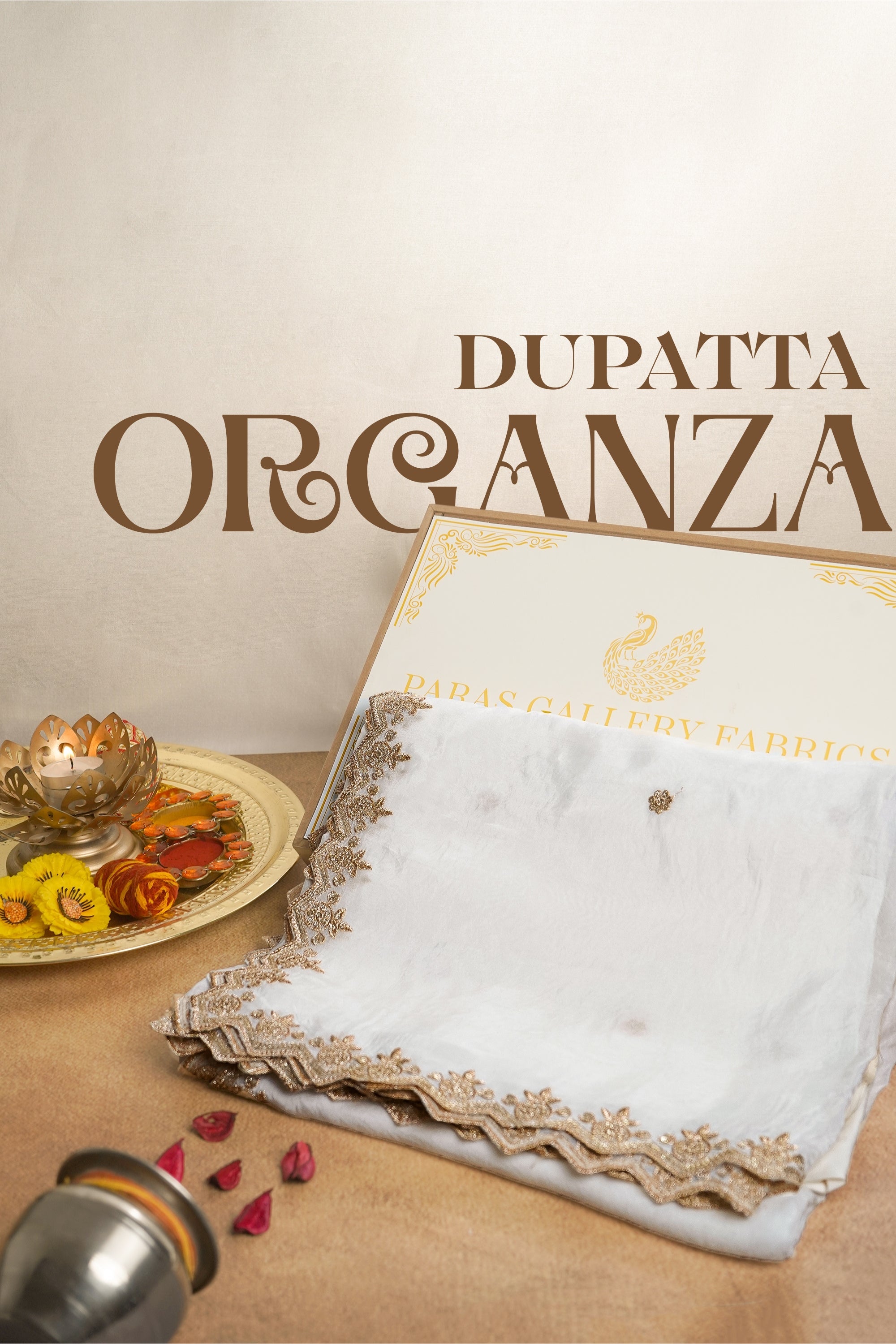 White Dyeable Organza Dupatta With All Over Zari And Sequins Work 21737