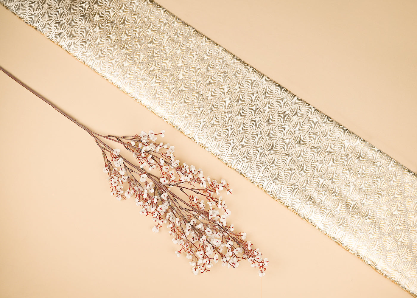 White Dyeable Banarasi Brocade Fabric With All Over Zari Handloom 21738