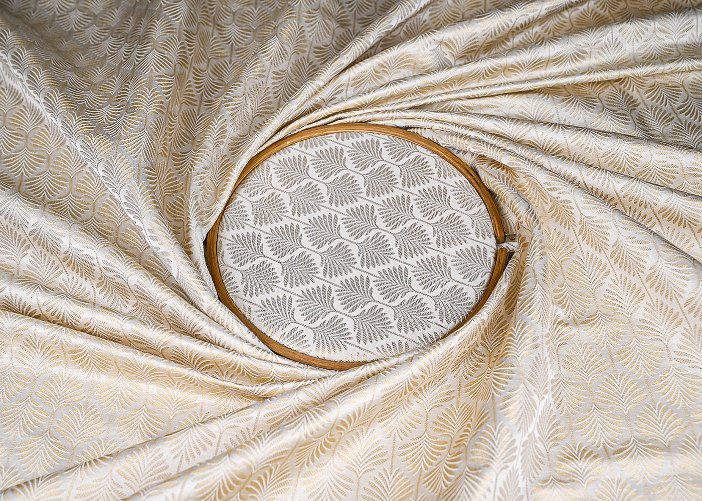 White Dyeable Banarasi Brocade Fabric With All Over Zari Handloom 21738