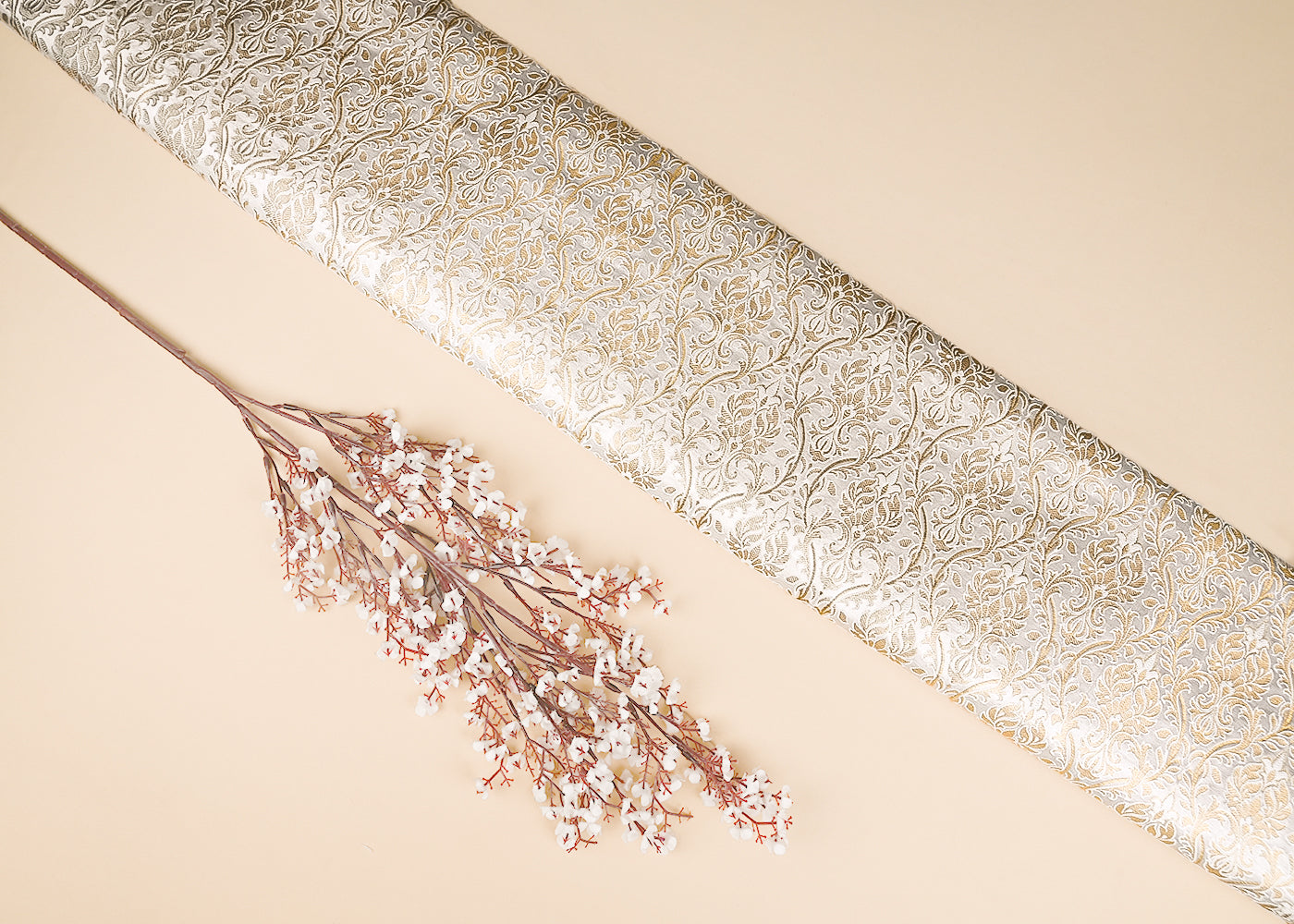 White Dyeable Banarasi Brocade Fabric With All Over Zari Handloom 21739