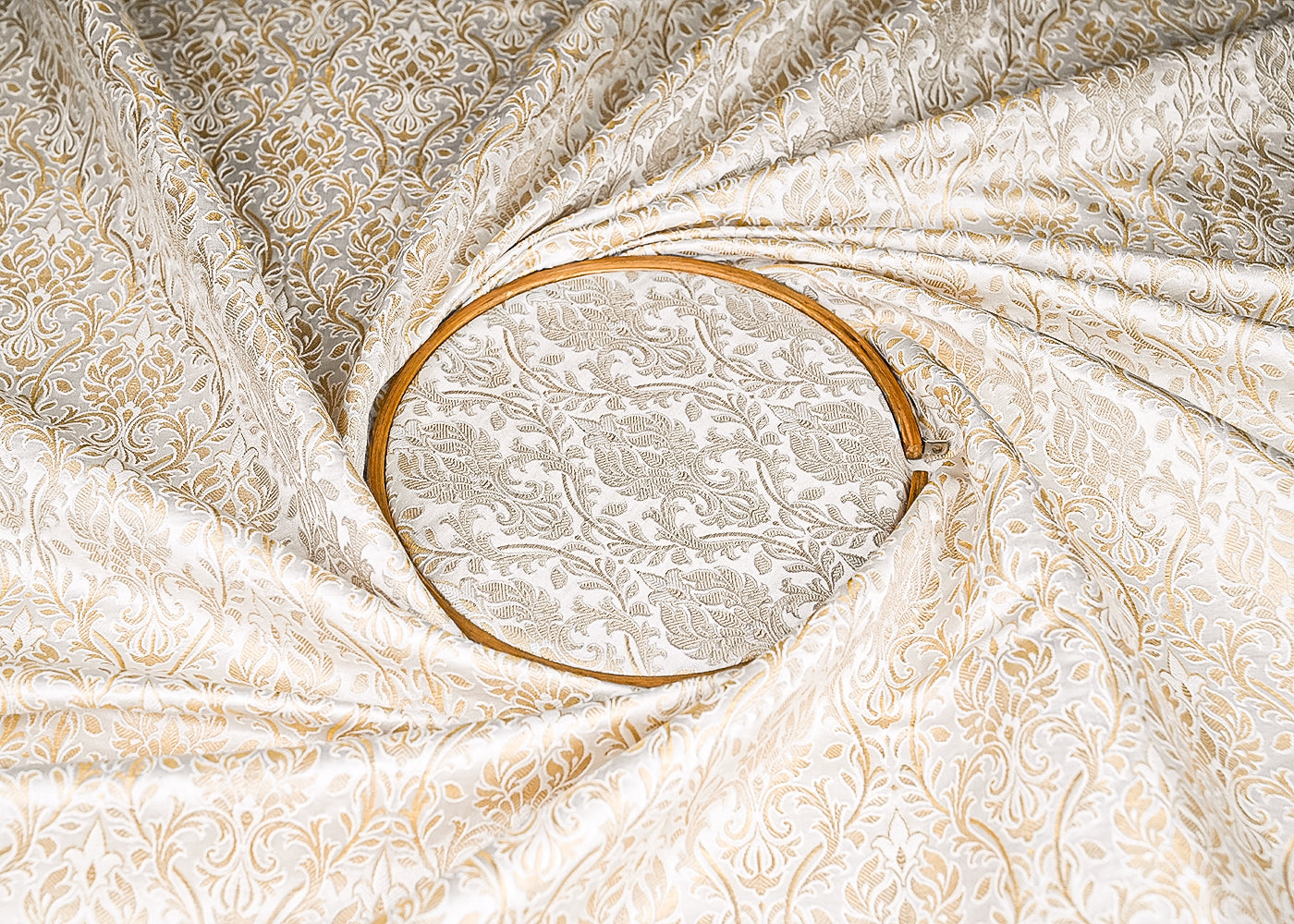 White Dyeable Banarasi Brocade Fabric With All Over Zari Handloom 21739