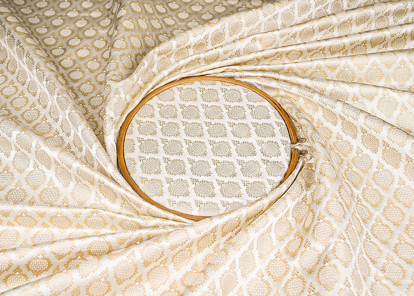 White Dyeable Banarasi Brocade Fabric With All Over Zari Handloom 21741