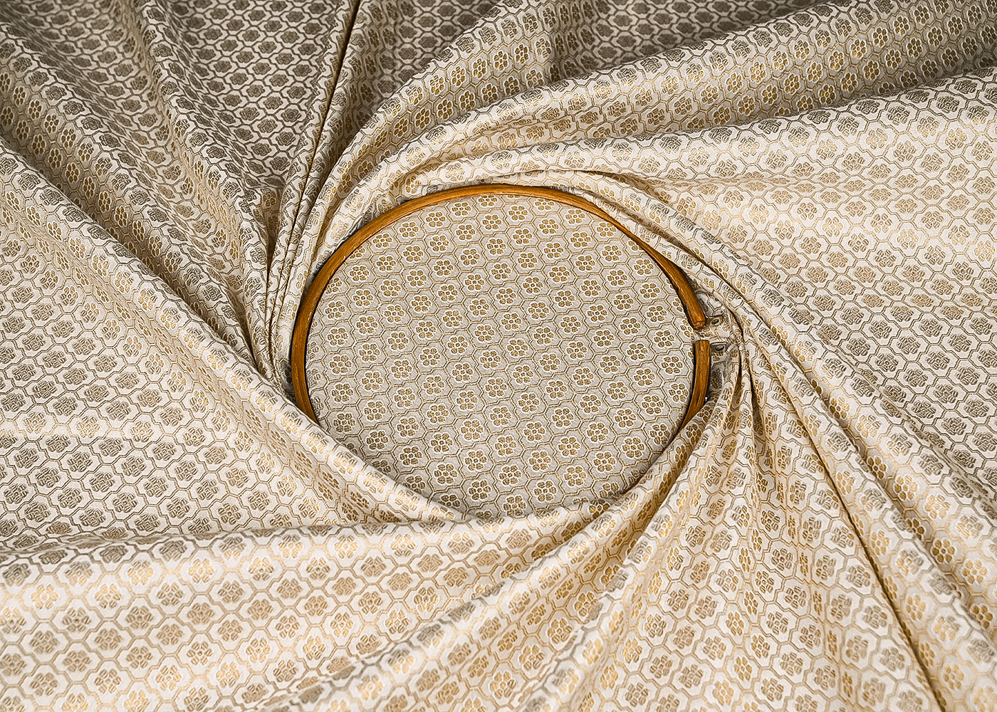 White Dyeable Banarasi Brocade Fabric With All Over Zari Handloom 21742