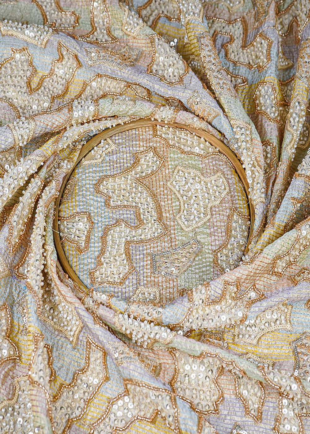 Golden-Dyeable-Tissue-Fabric-With-All-Over-Multi-Color-Thread-Sequins-And-Bead-Work-21749-close-view