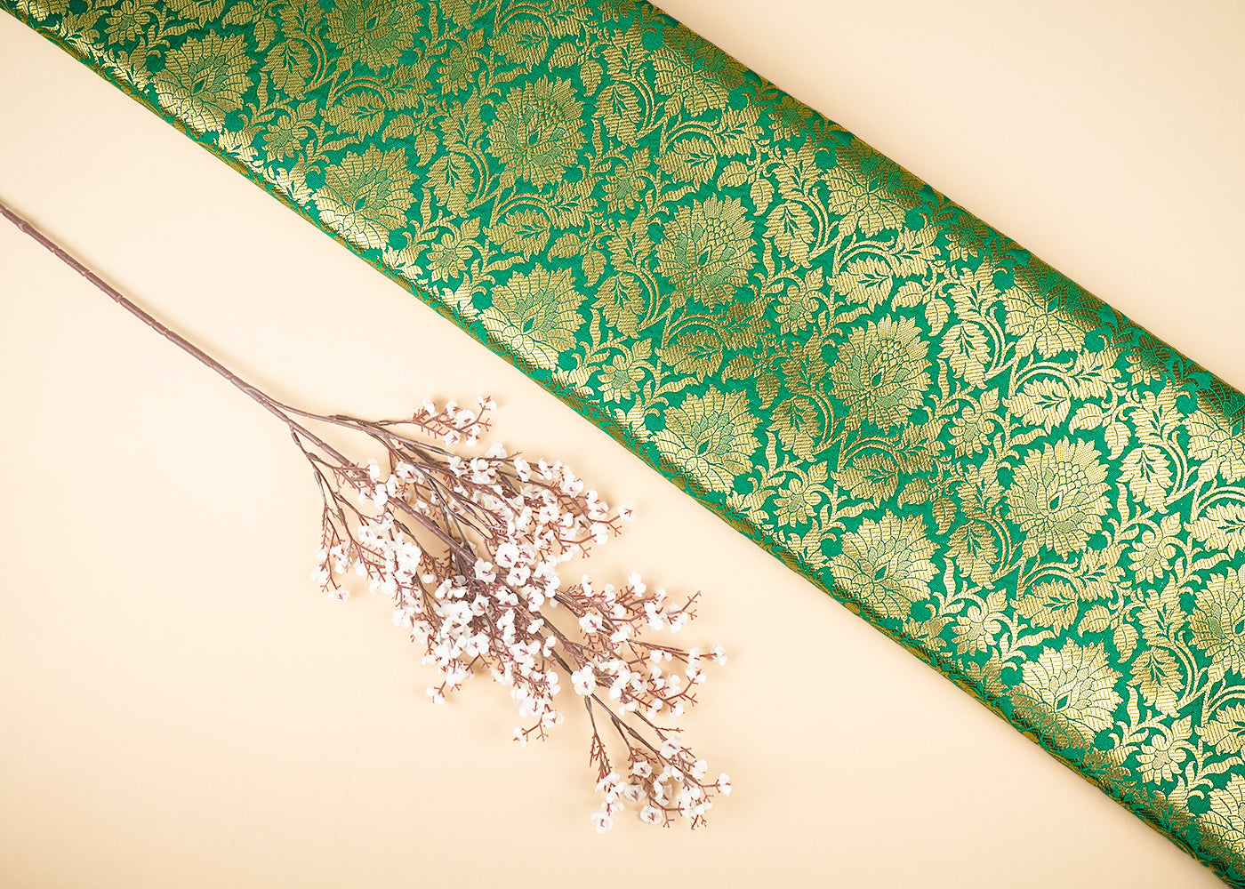 Bottle-Green-Banarasi-Brocade-Fabric-With-All-Over-Golden-Zari-Handloom-21751