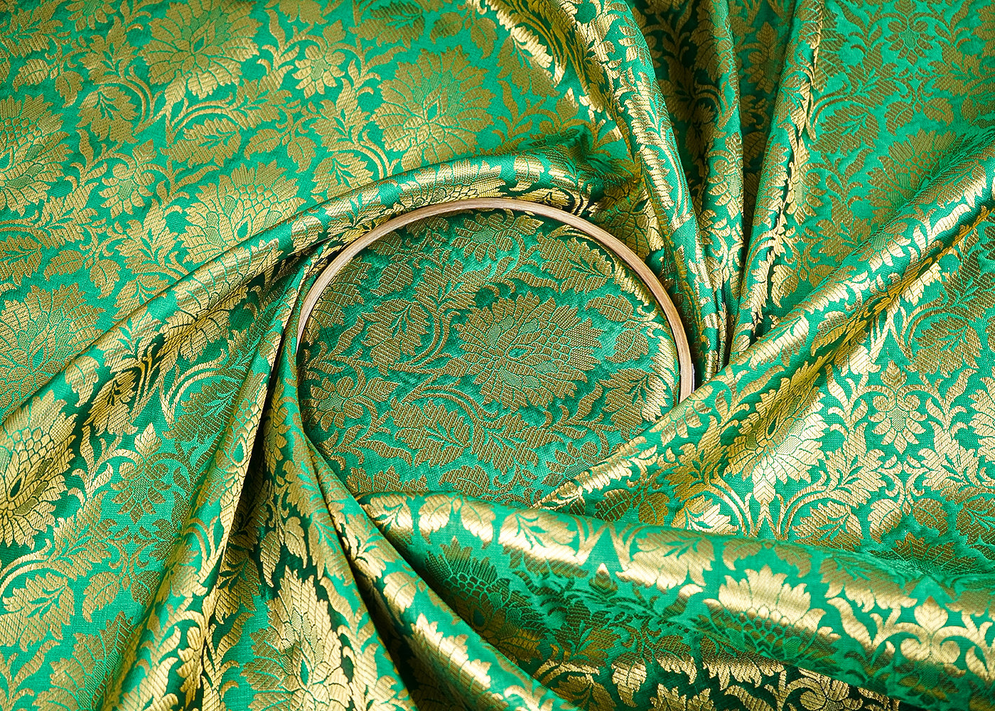 Bottle-Green-Banarasi-Brocade-Fabric-With-All-Over-Golden-Zari-Handloom-21751-close-view