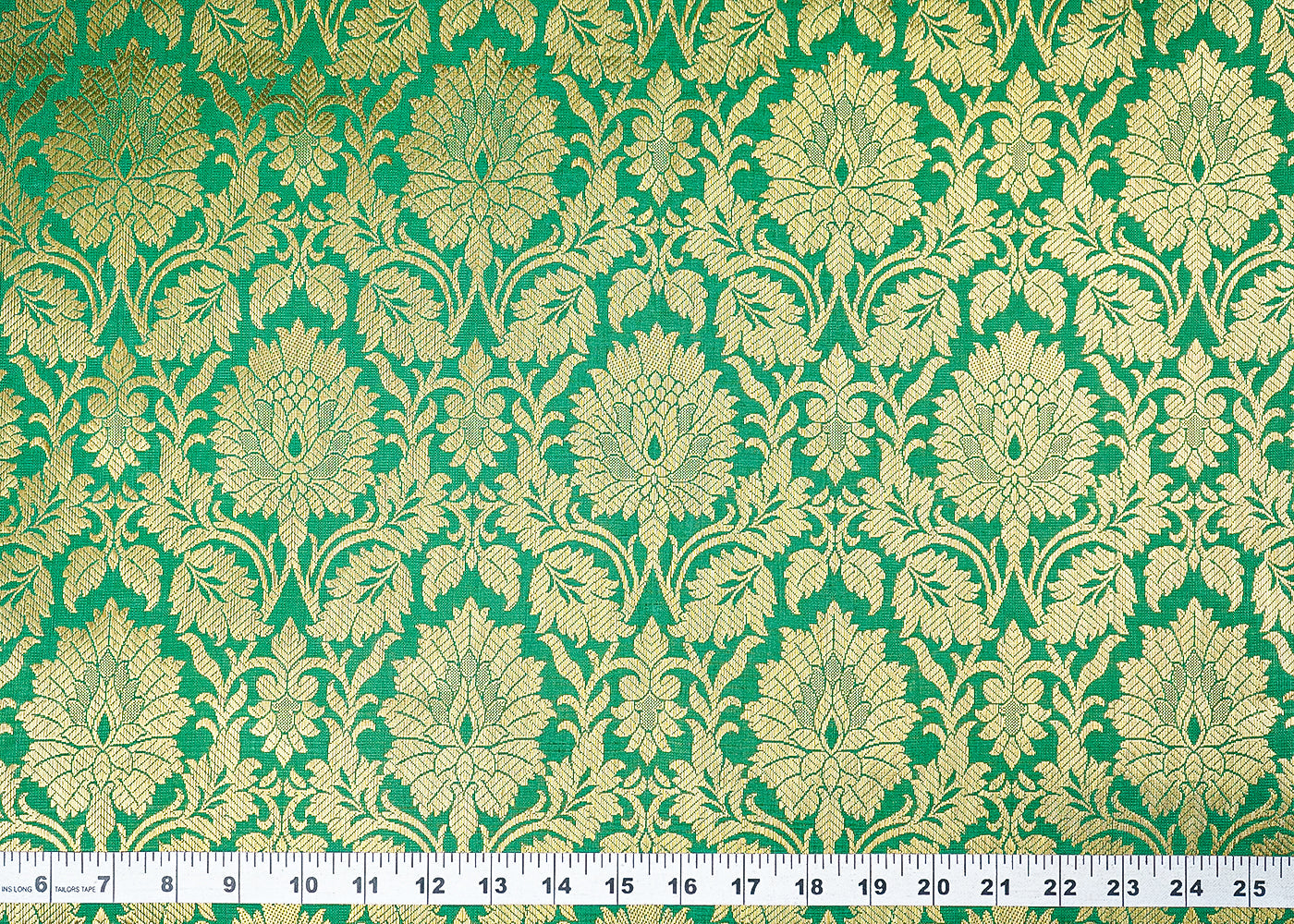 Bottle-Green-Banarasi-Brocade-Fabric-With-All-Over-Golden-Zari-Handloom-21751-measurement-view