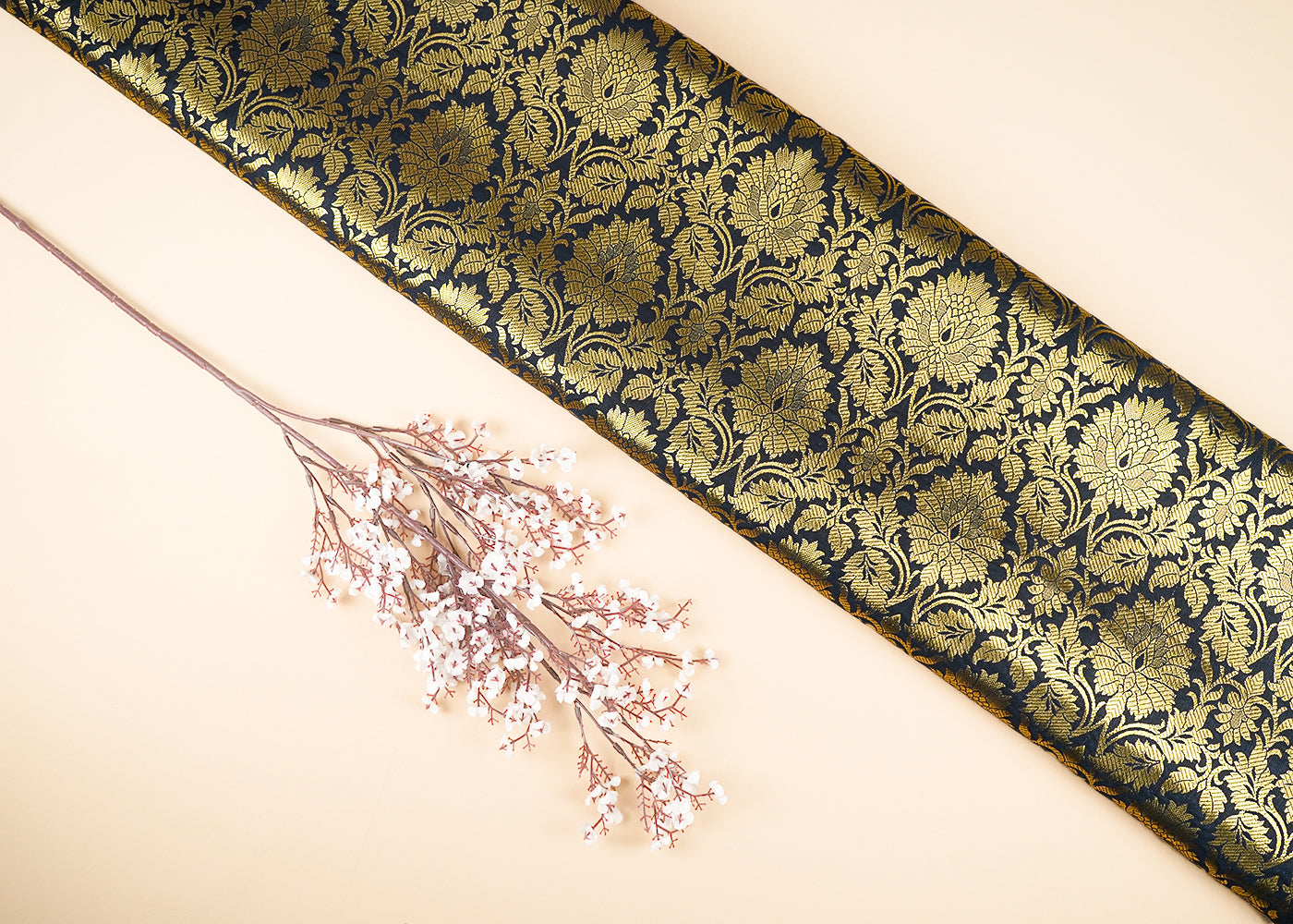 Black-Banarasi-Brocade-Fabric-With-All-Over-Golden-Zari-Handloom-21752