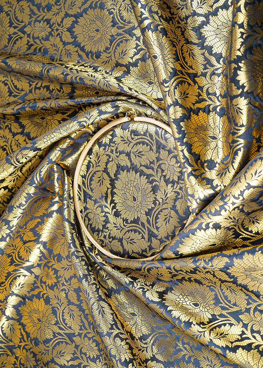 Black-Banarasi-Brocade-Fabric-With-All-Over-Golden-Zari-Handloom-21752-close-view