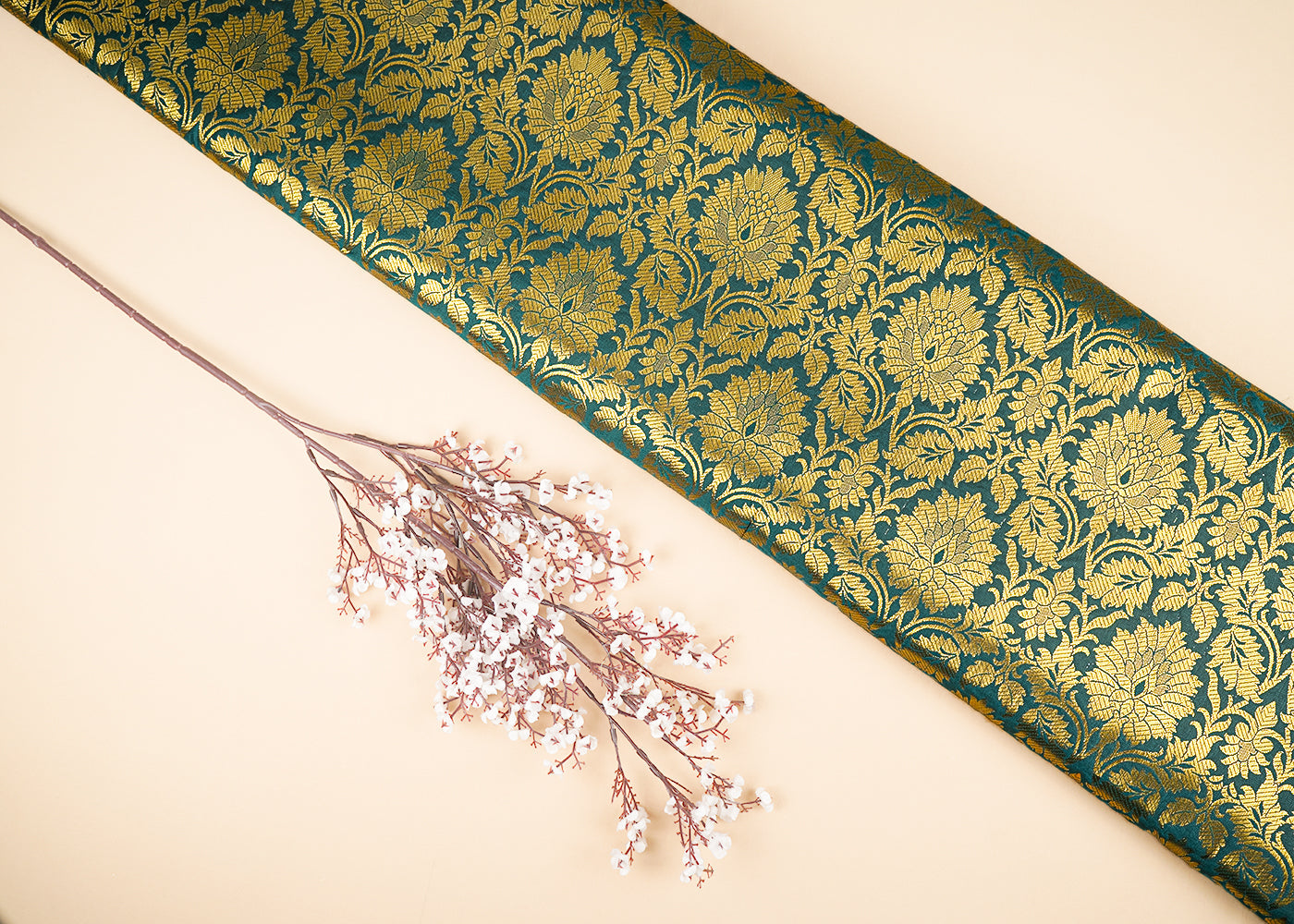 Rama-Green-Banarasi-Brocade-Fabric-With-All-Over-Golden-Zari-Handloom-21754