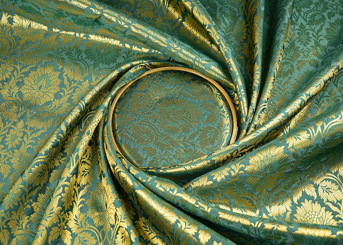 Rama-Green-Banarasi-Brocade-Fabric-With-All-Over-Golden-Zari-Handloom-21754-close-view