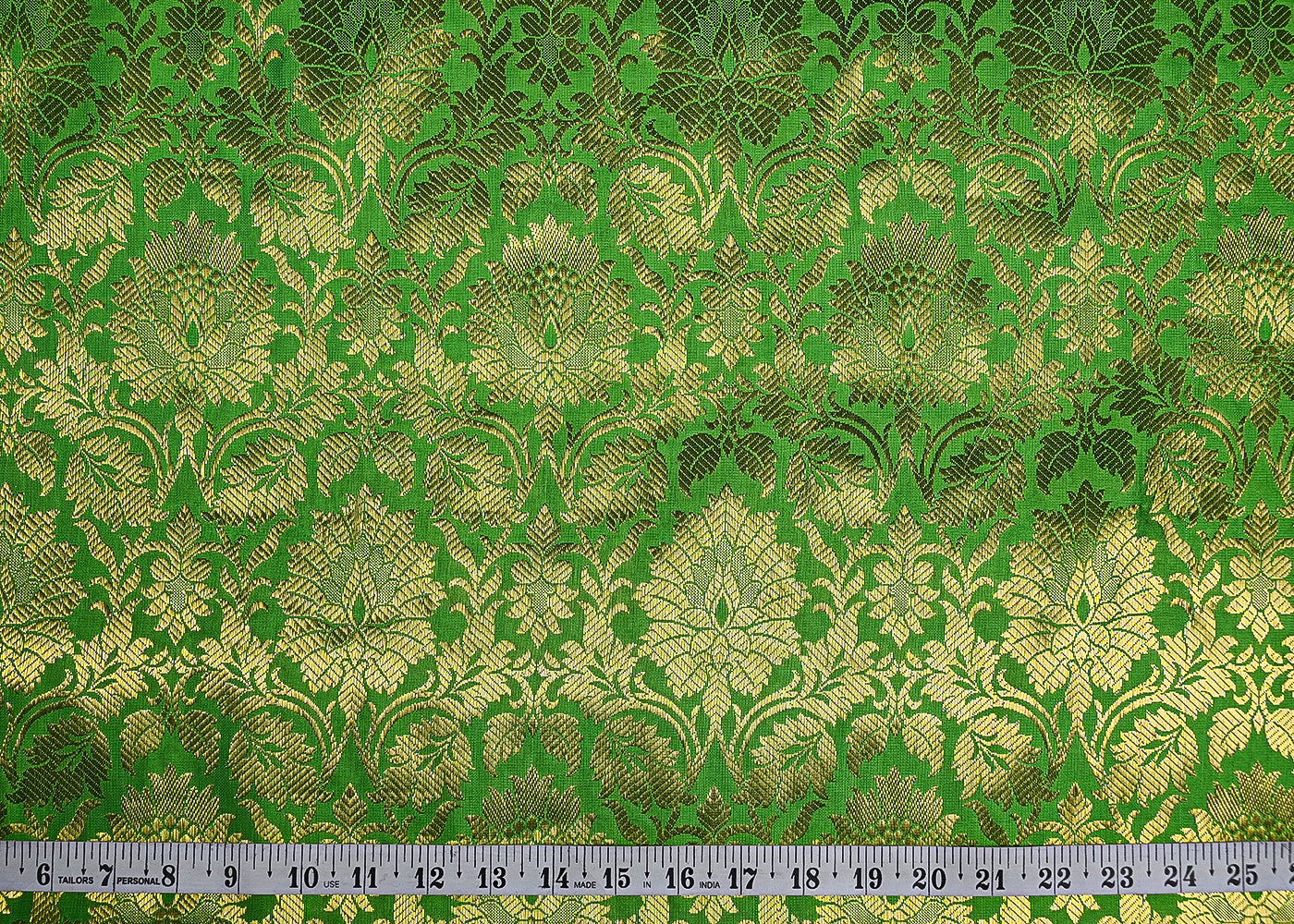 Parrot Green Banarasi Brocade Fabric With All Golden Over Zari Handloom 21755