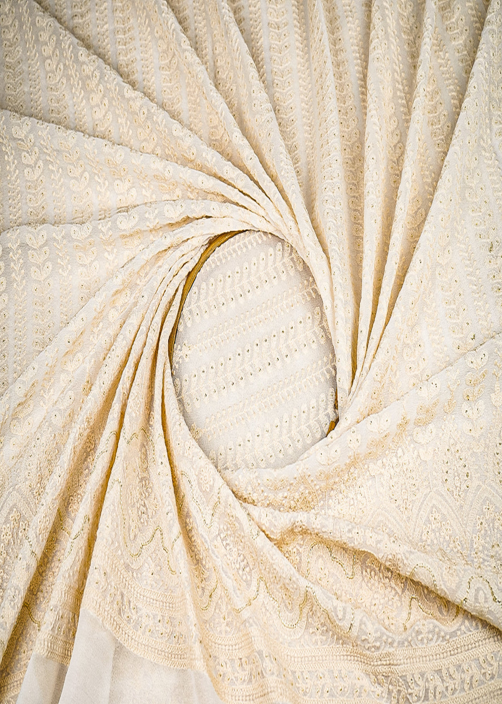 White-Dyeable-Georgette-Fabric-With-All-Over-Stripes-Of-Sequins-And-Thread-Work-With-One-Side-Border-21759-close-view