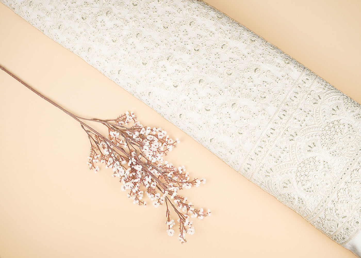 White Dyeable Georgette Fabric With All Over Sequins And Thread Work With One Side Border 21760