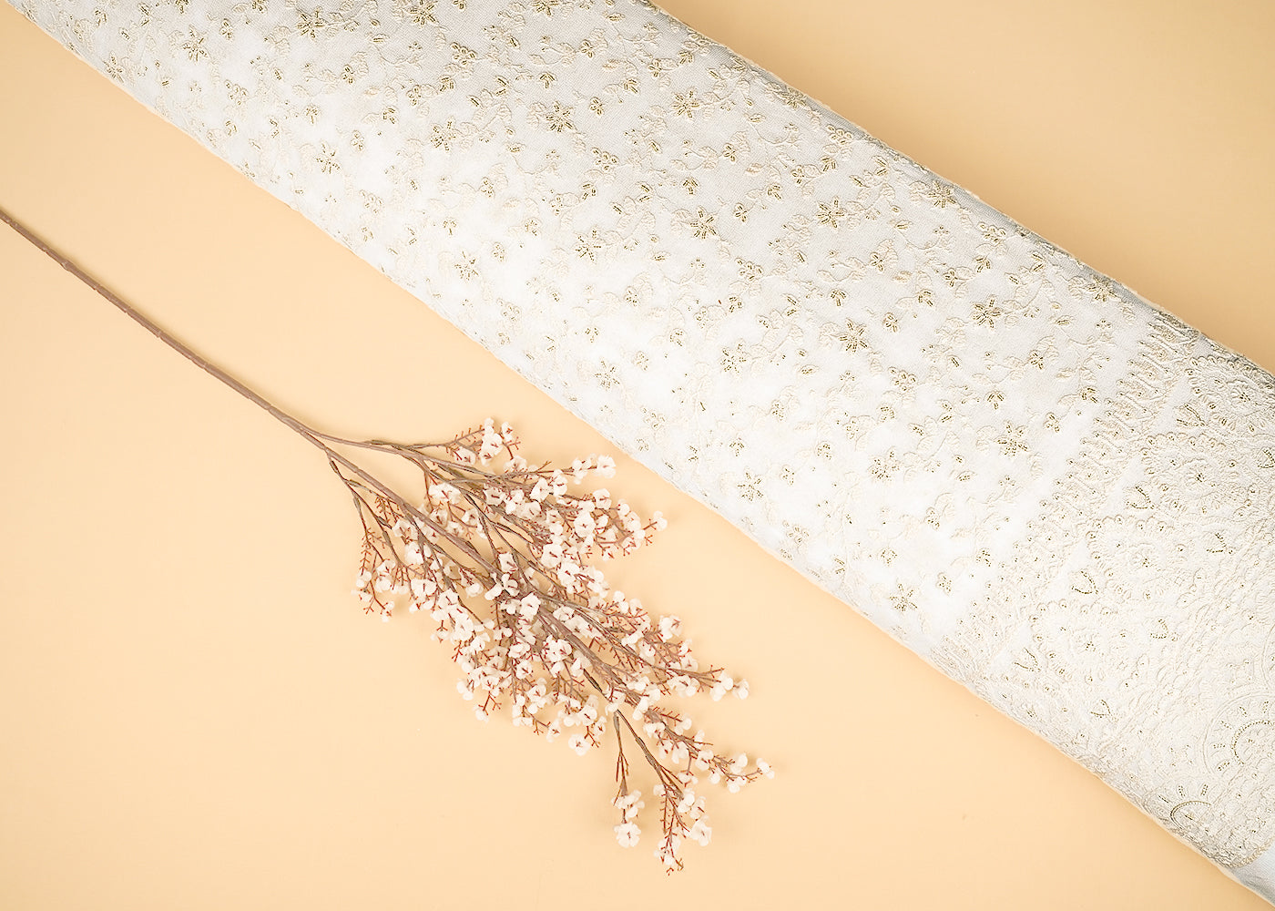 White Dyeable Georgette Fabric With All Over Sequins And Thread Work With One Side Border 21761