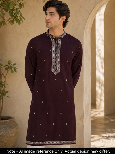 The Kohinoor - Unstitched Wine Kurta Fabric For Men 21769