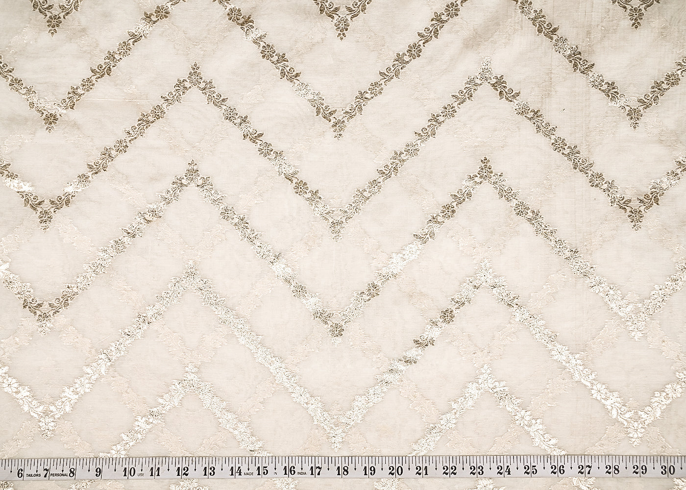 White Dyeable Chanderi Silk Fabric With All Over Dull Gold Zari Handloom 21777