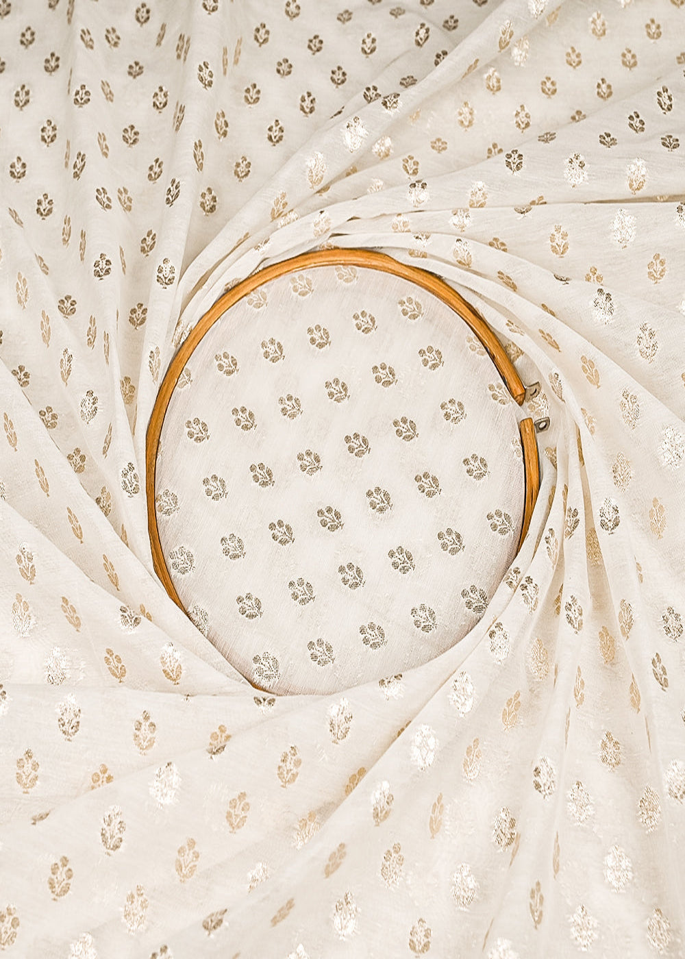 White-Dyeable-Chanderi-Silk-Fabric-With-All-Over-Dull-Gold-Zari-Handloom-21790-close-view