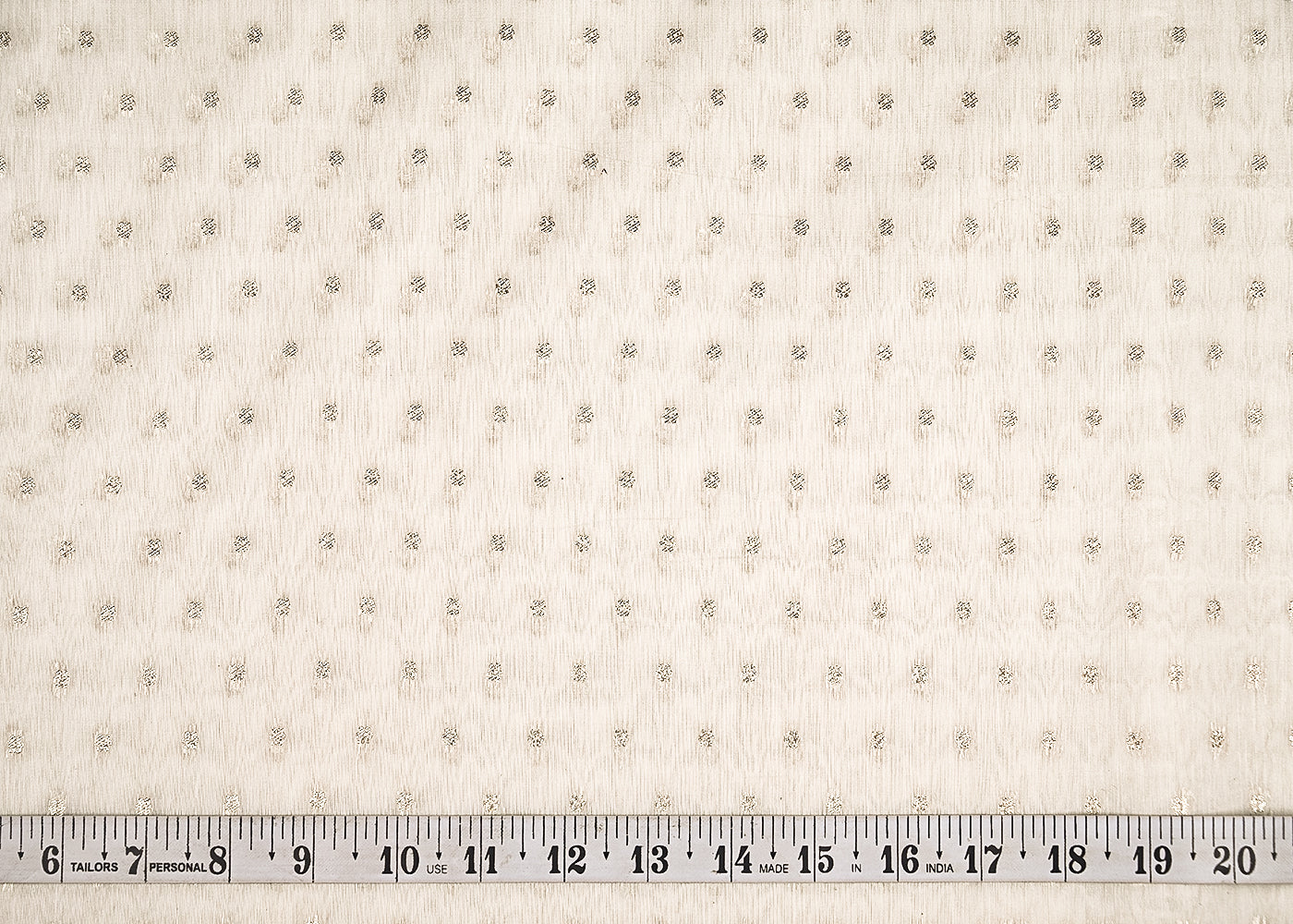 White Dyeable Chanderi Silk Fabric With All Over Dull Gold Zari Handloom 21793