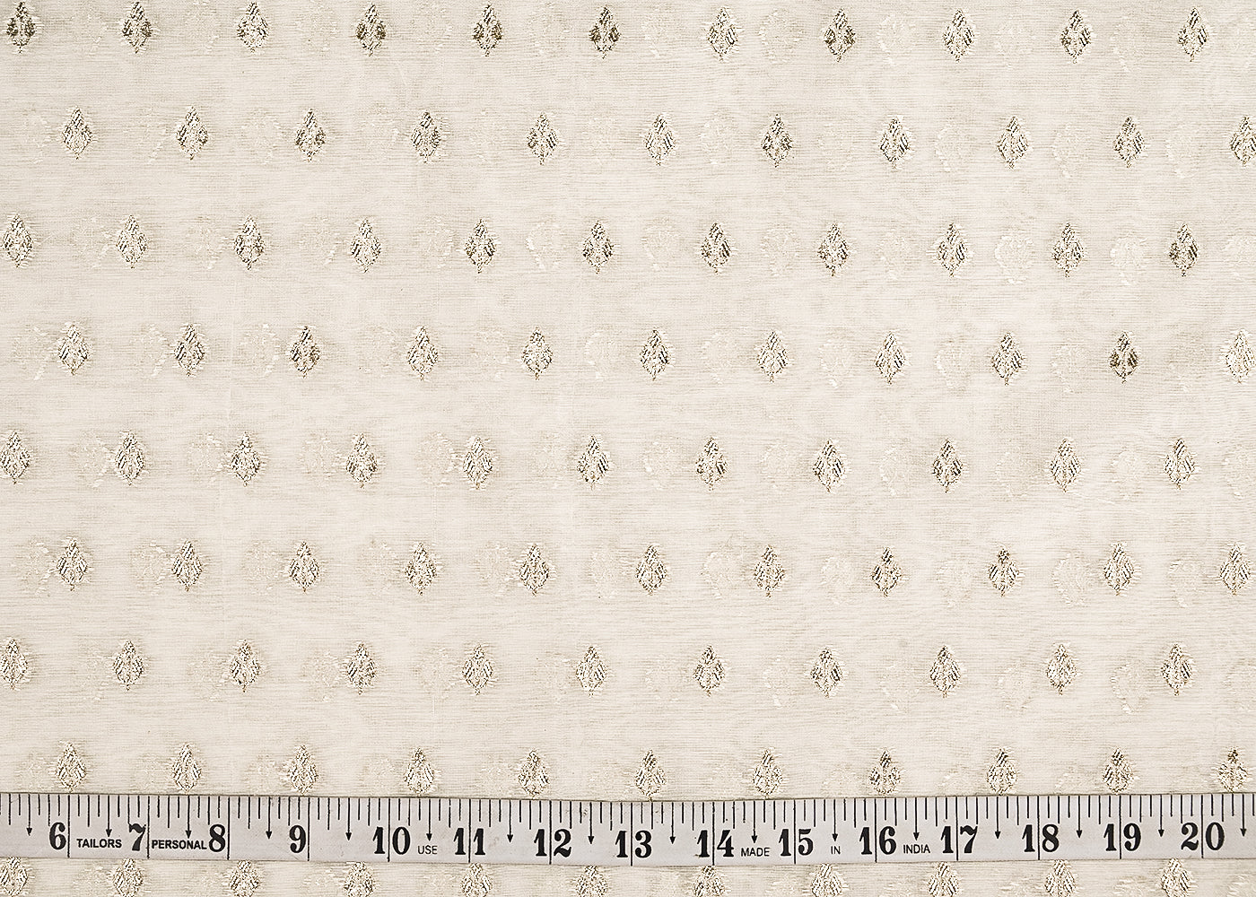 White Dyeable Chanderi Silk Fabric With All Over Dull Gold Zari Handloom 21795