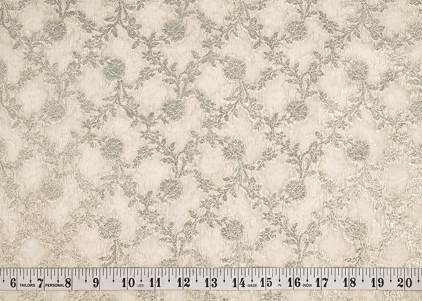 White Dyeable Chanderi Silk Fabric With All Over Dull Gold Zari Handloom 21797