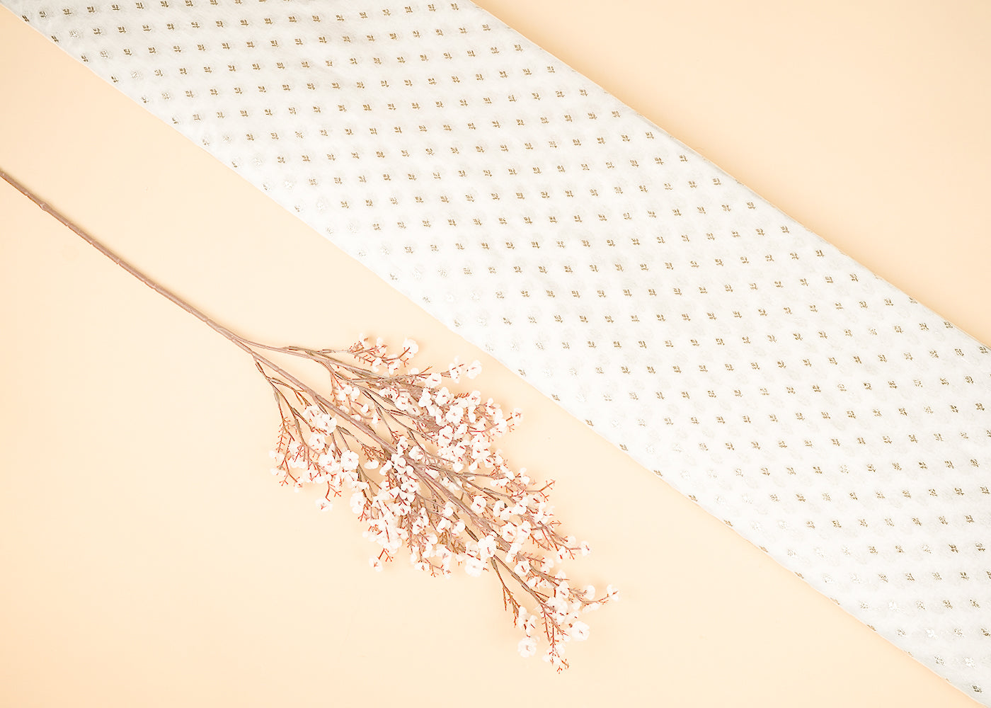 White Dyeable Chanderi Silk Fabric With All Over Dull Gold Zari Handloom 21798