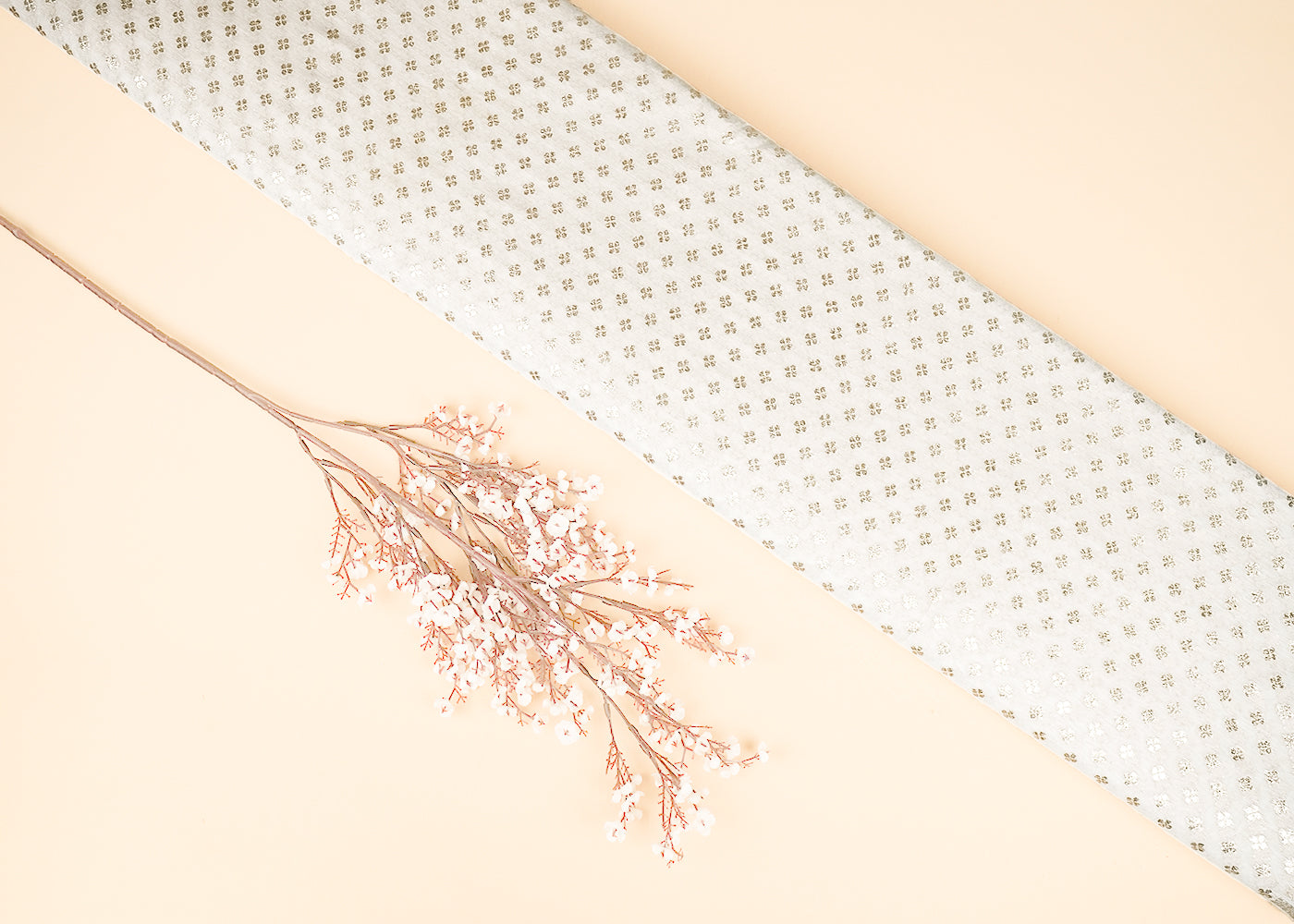 White Dyeable Chanderi Silk Fabric With All Over Dull Gold Zari Handloom 21799