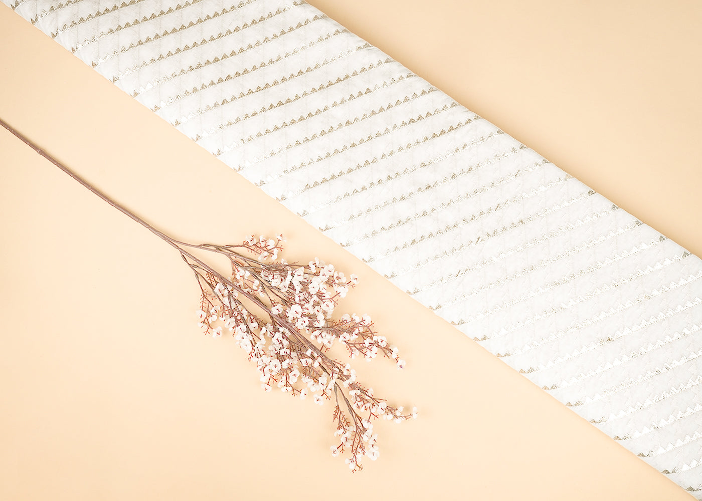 White Dyeable Chanderi Silk Fabric With All Over Dull Gold Zari Handloom 21800