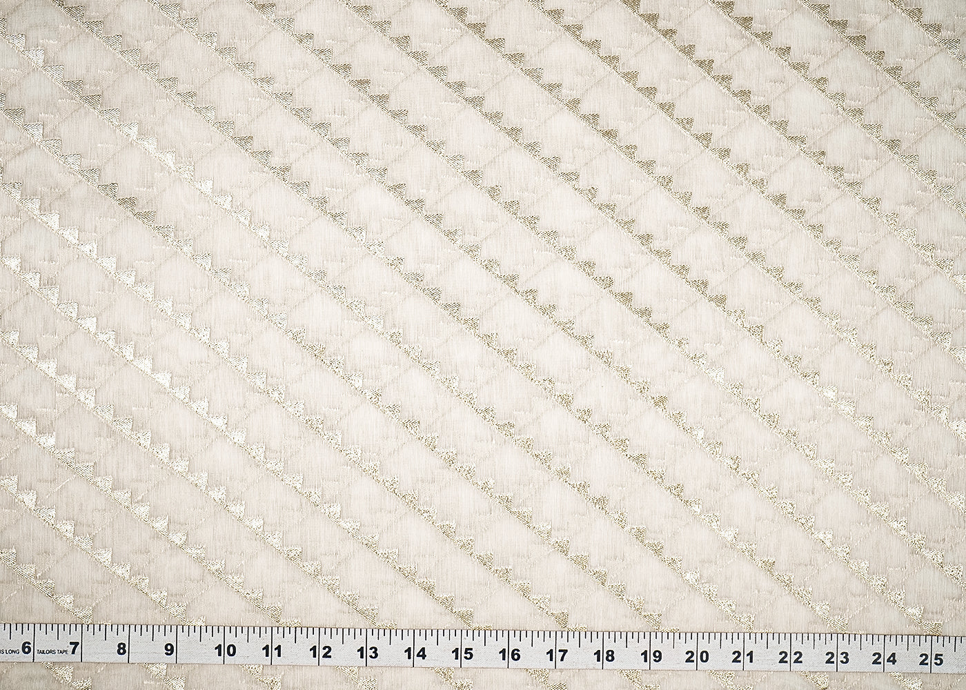 White Dyeable Chanderi Silk Fabric With All Over Dull Gold Zari Handloom 21800