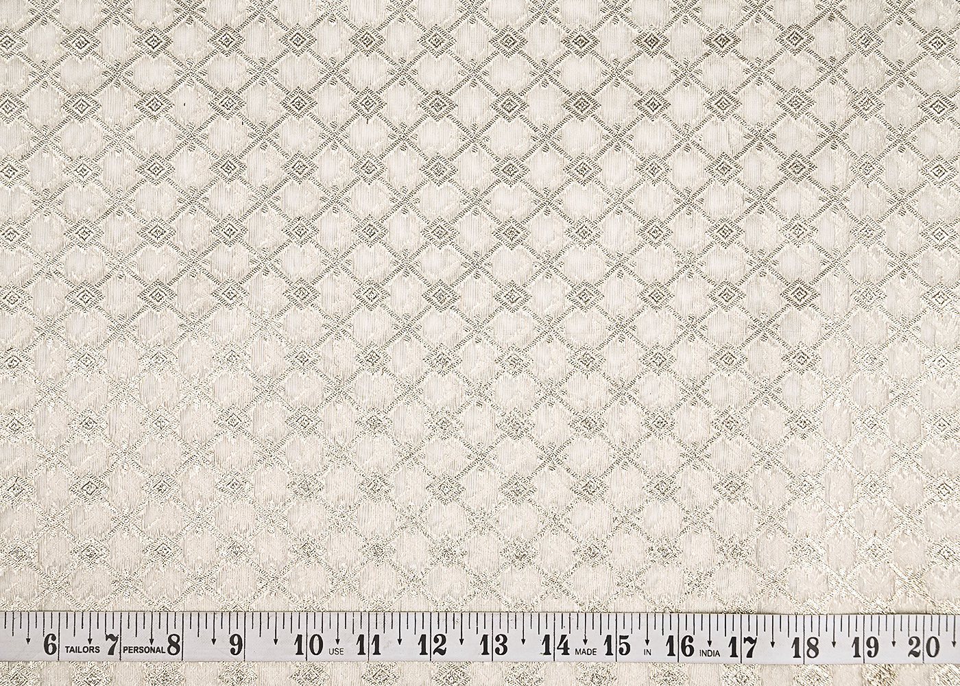 White Dyeable Chanderi Silk Fabric With All Over Dull Gold Zari Handloom 21801