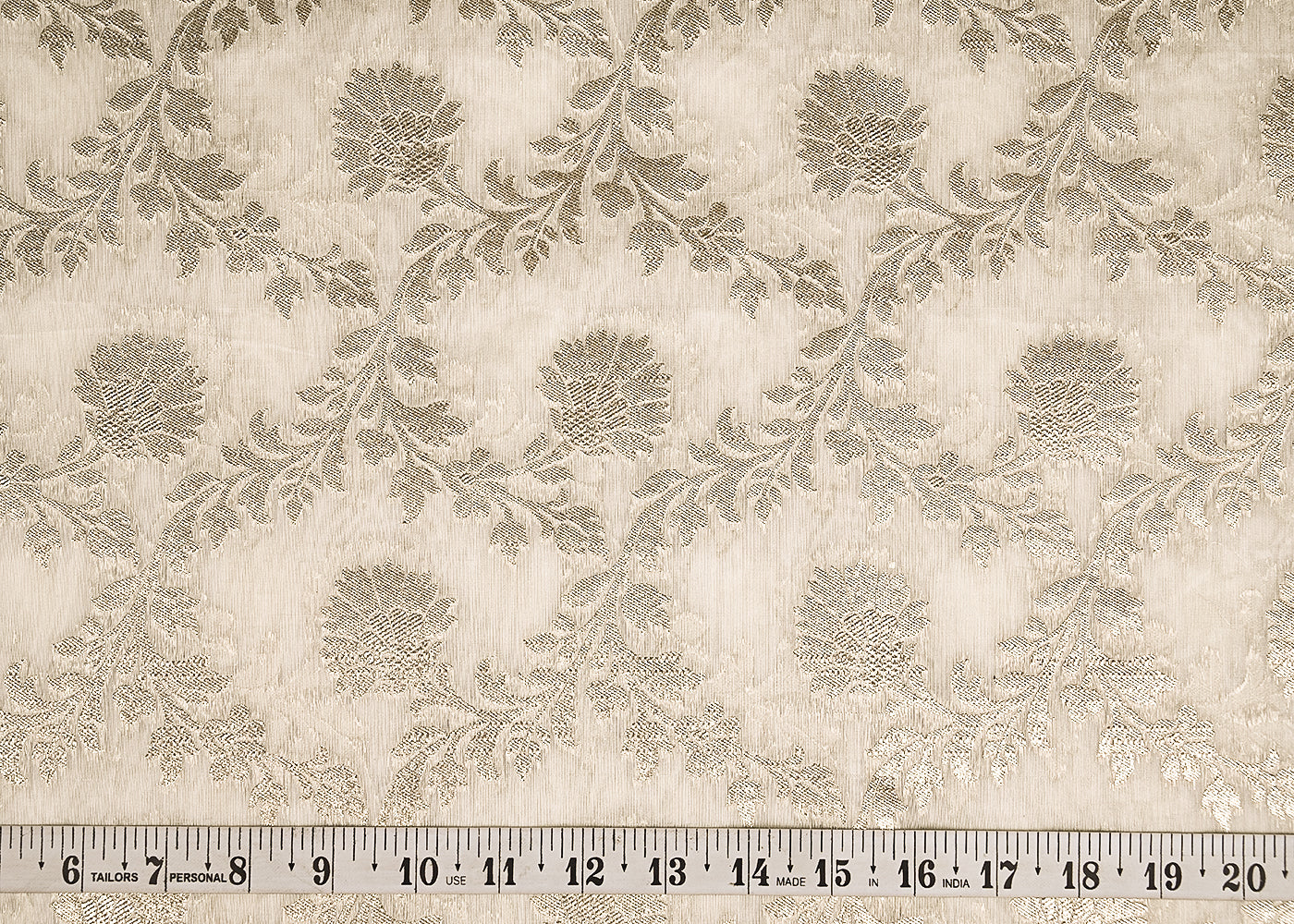 White Dyeable Chanderi Silk Fabric With All Over Dull Gold Zari Handloom 21802